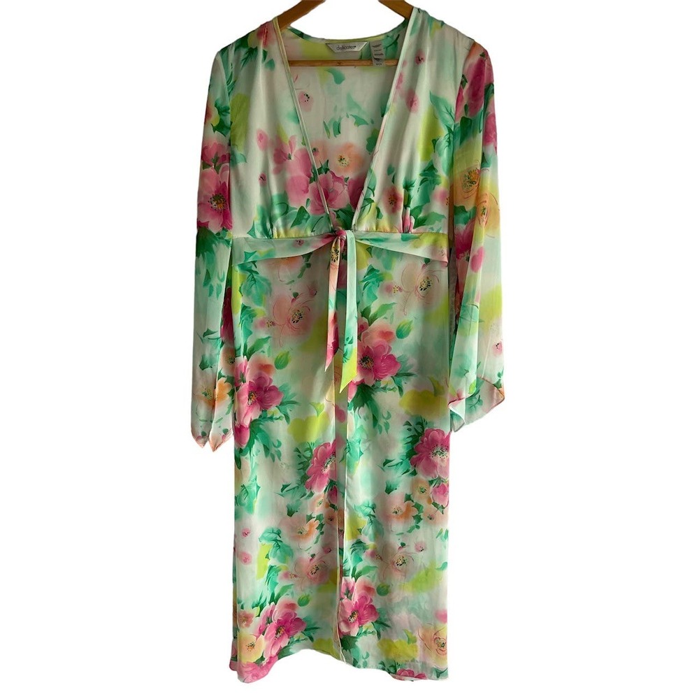 Delicates Women’s Size Small Rose Floral Print Long Line Maxi Duster or Robe